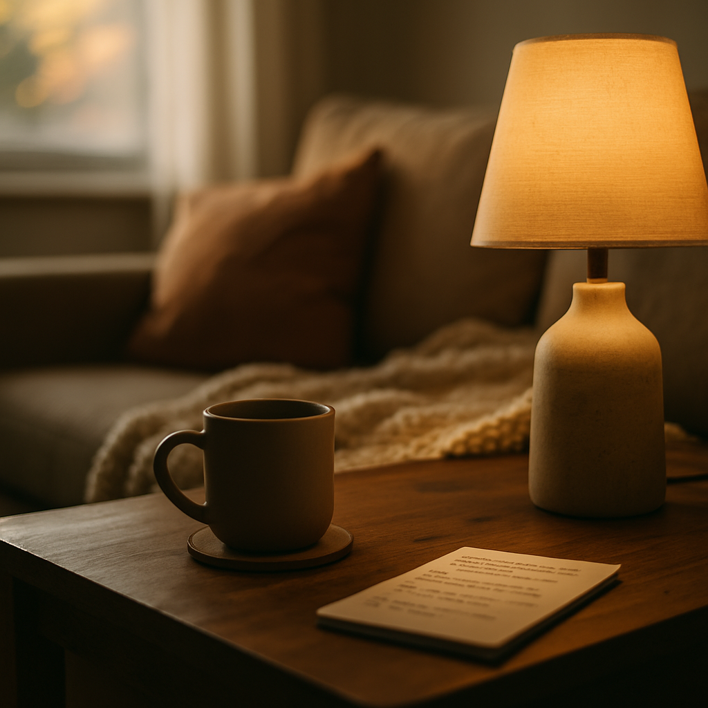Quiet morning light through a window, mug on table — calm within everyday life