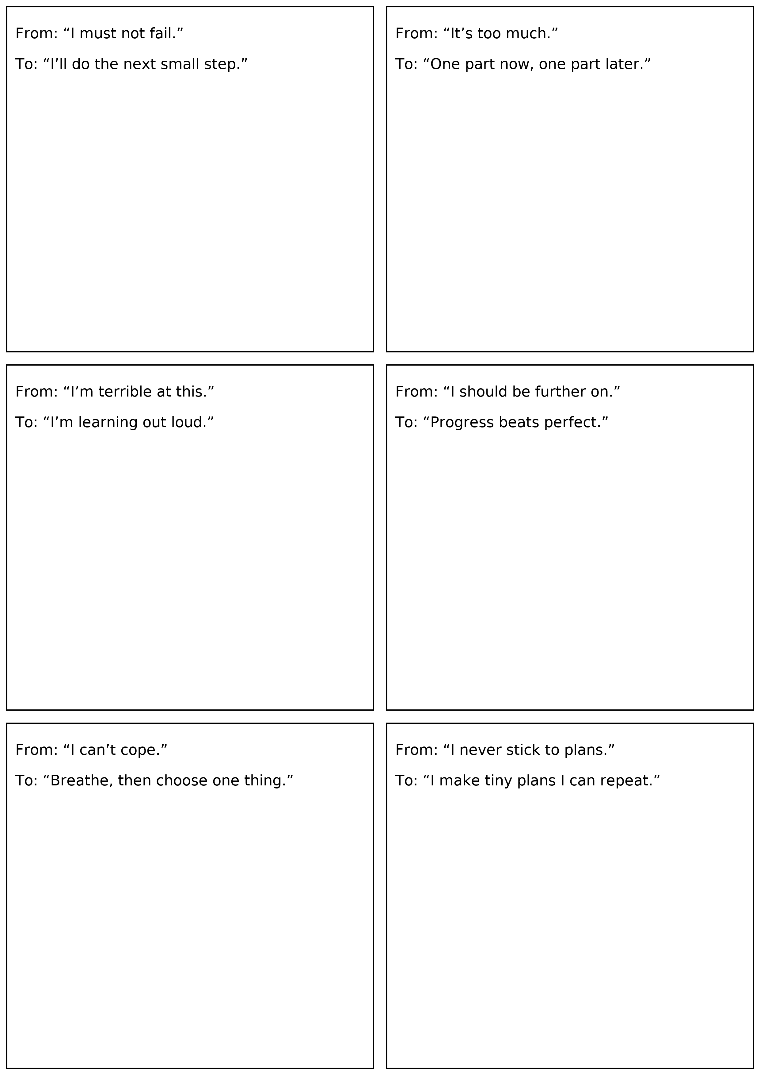 Cards showing examples of supportive self-talk