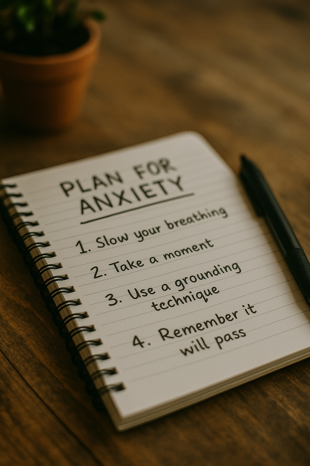 Simple steps laid out in a notebook — steadying everyday anxiety