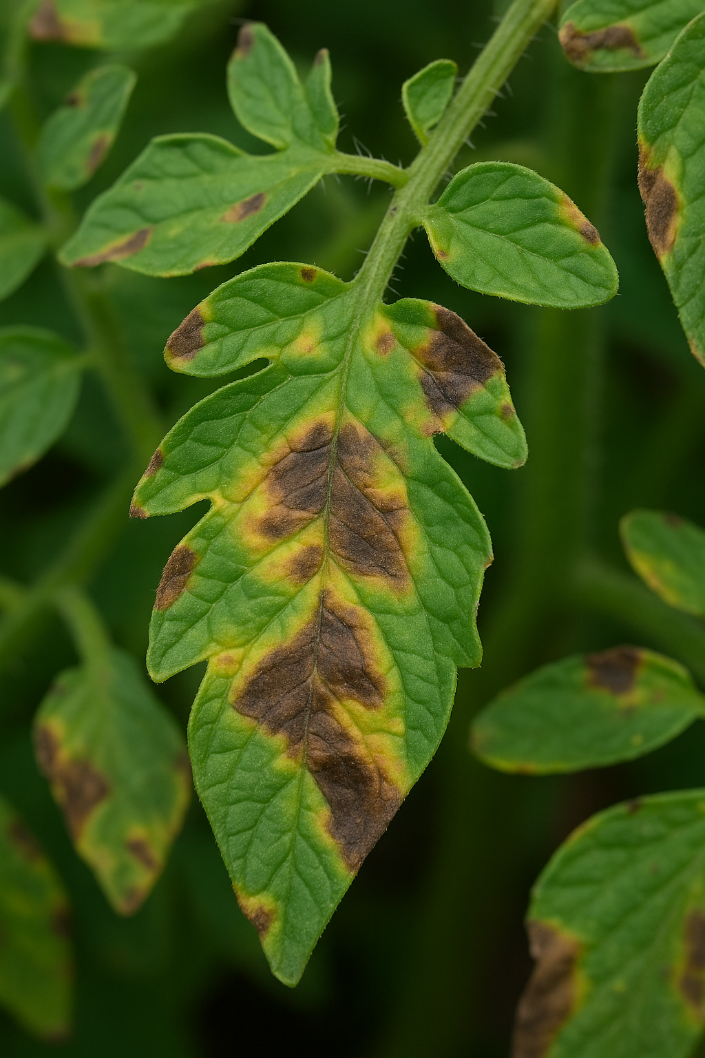 Brown lesions and blackened stems