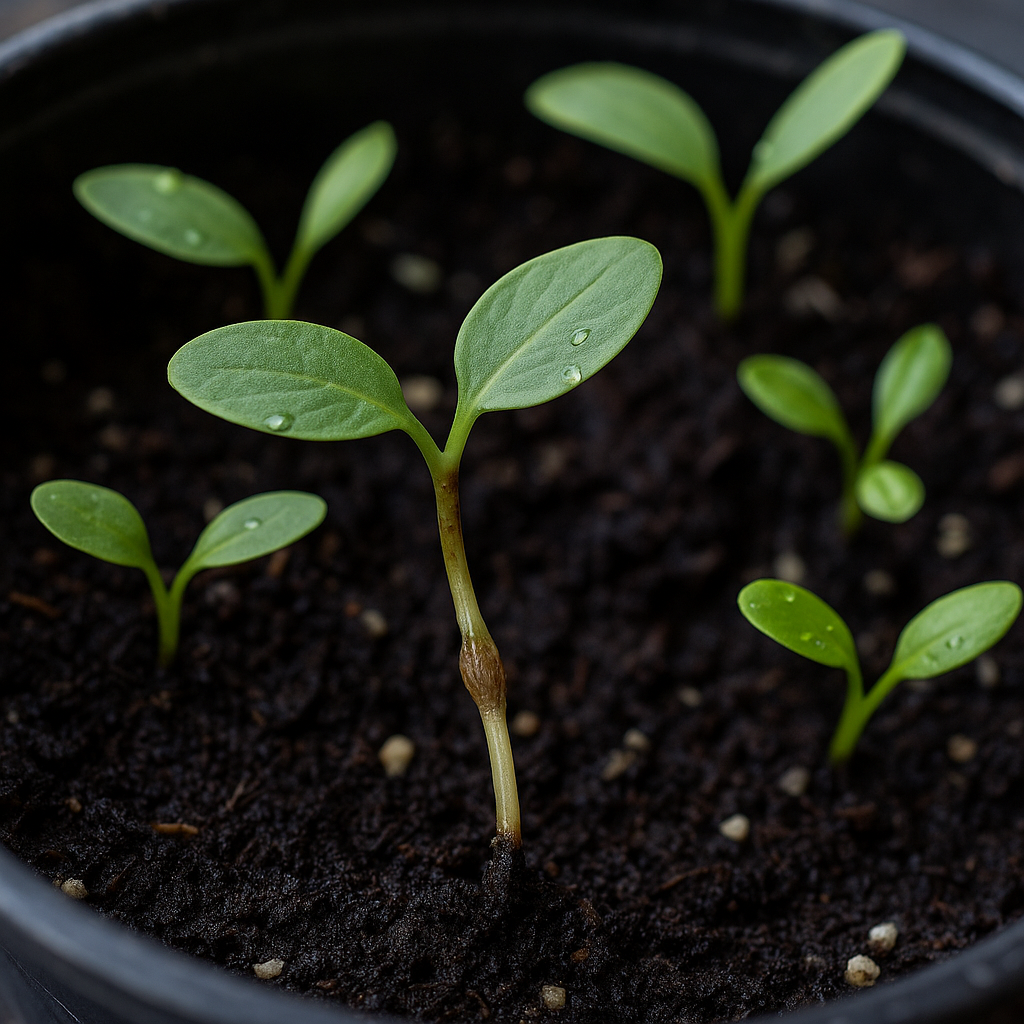Collapsed seedlings at soil line from damping-off