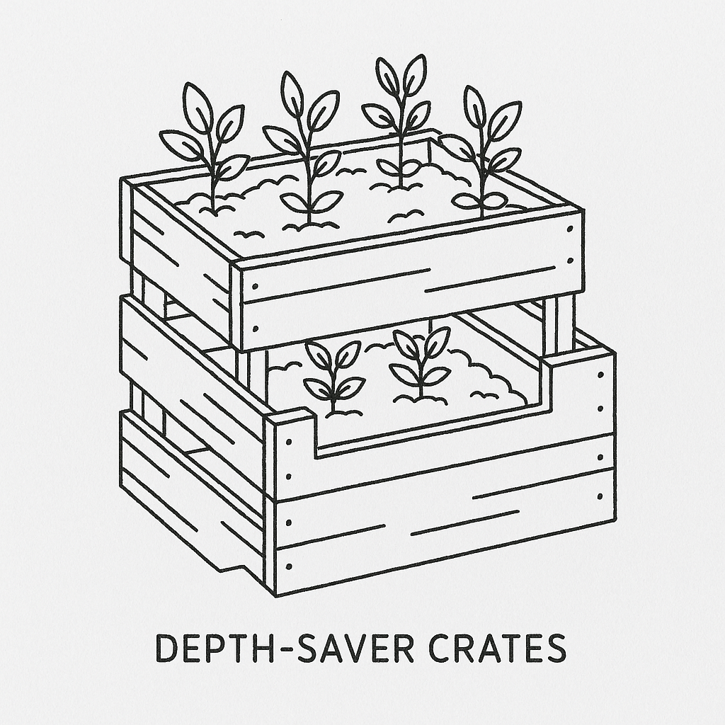 Diagram of stacked crates as a deep planter
