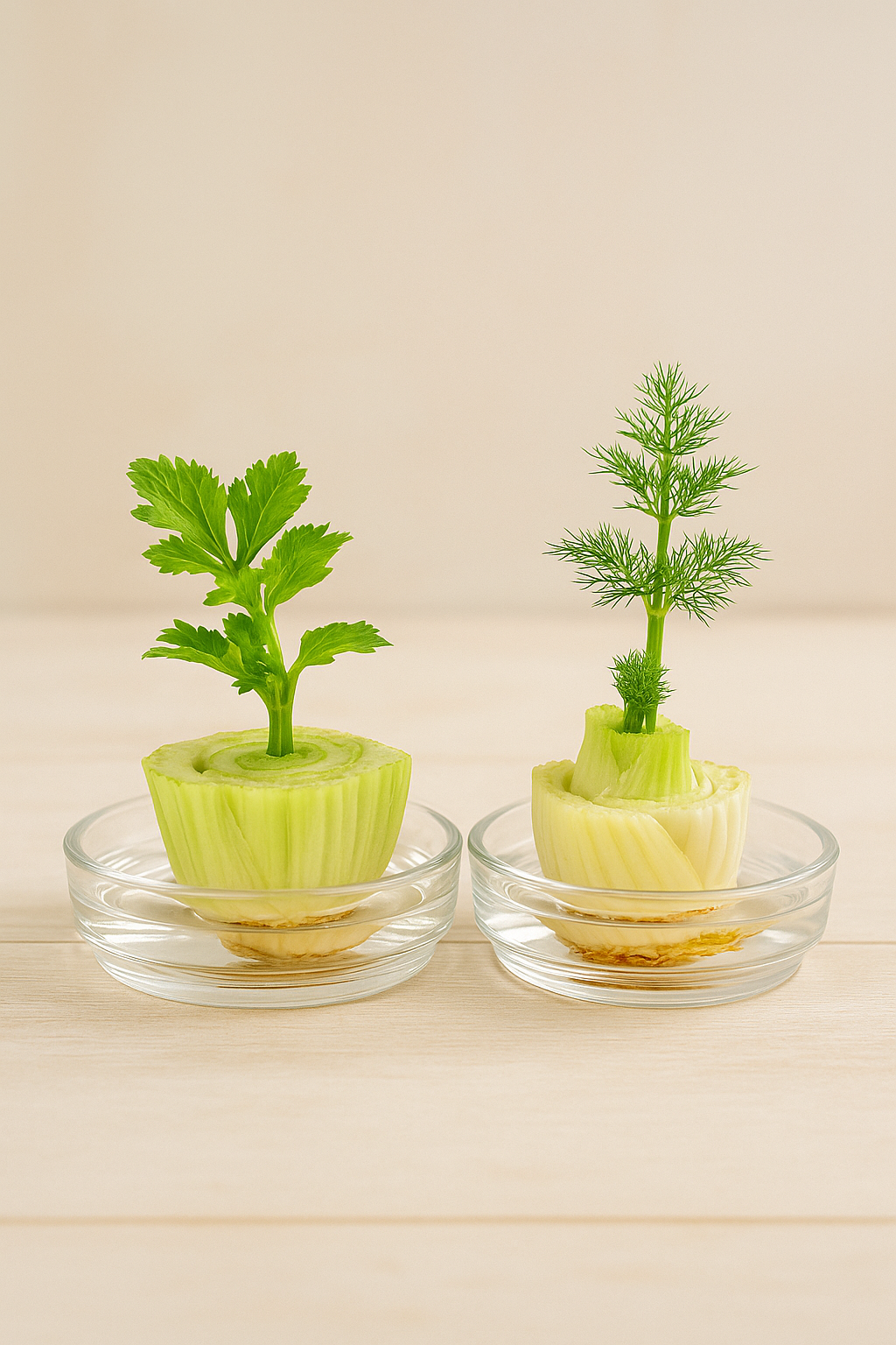Celery and fennel bases rooting before potting