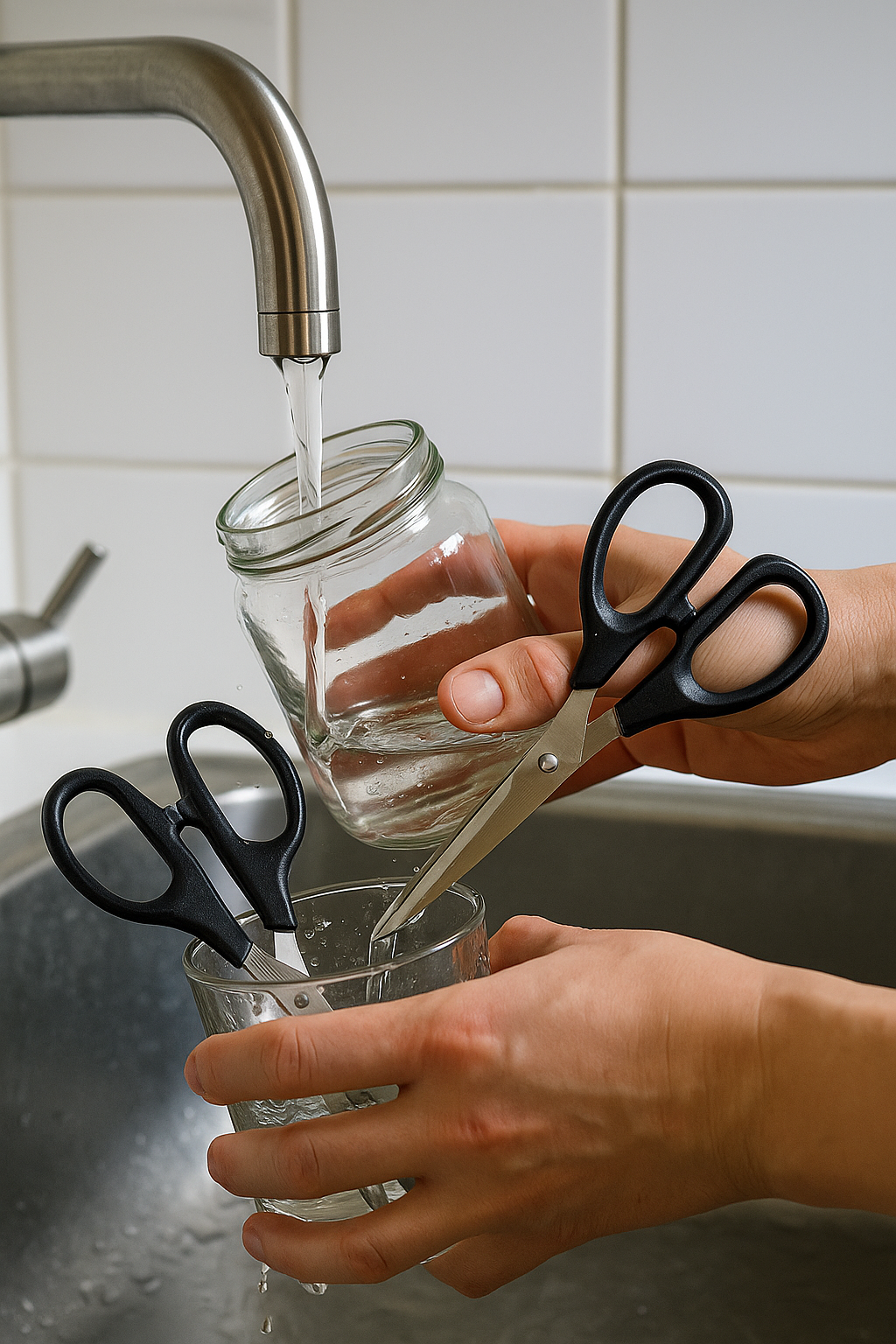 Clean tools, jars and labelled cuttings laid out
