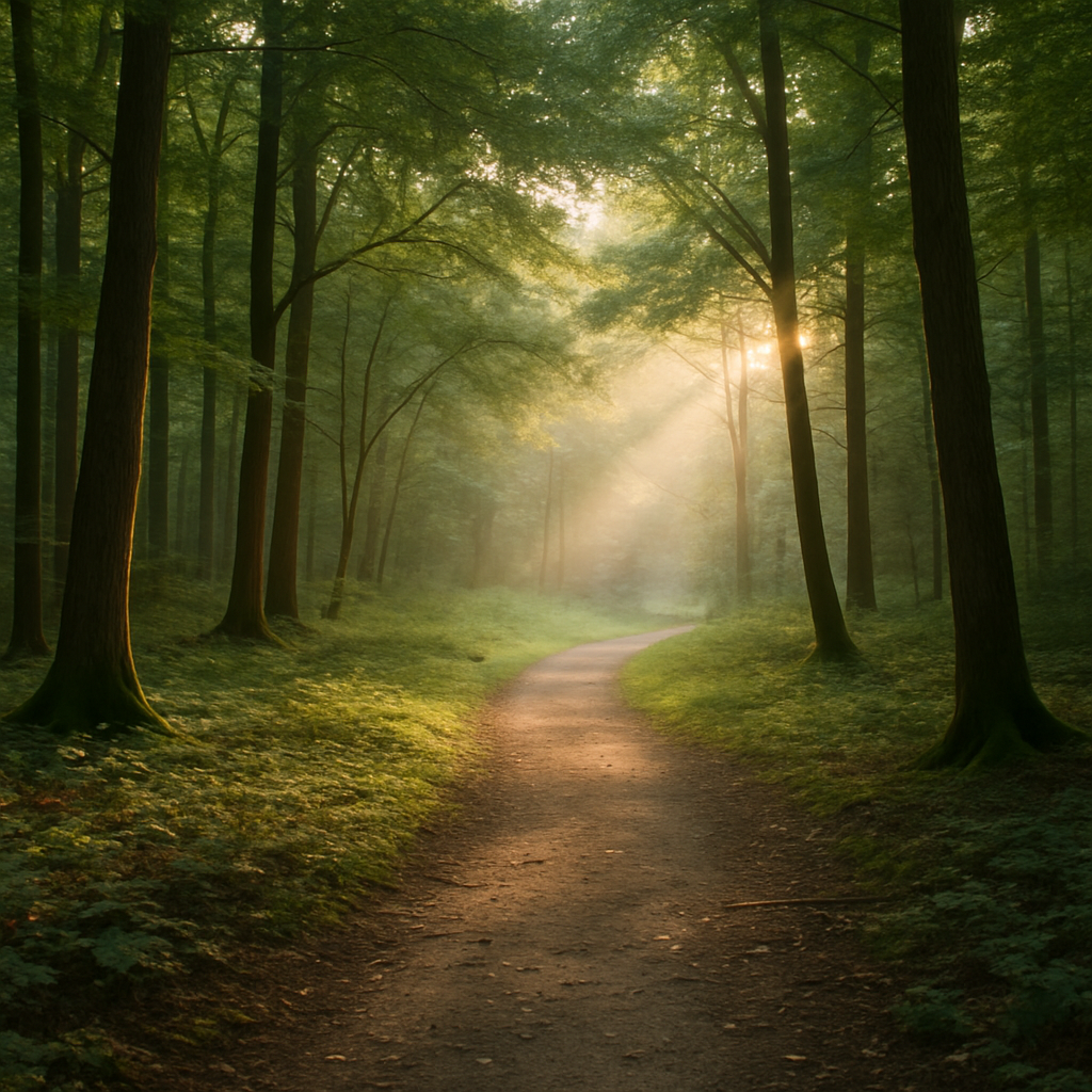Sunlit woodland scene, gentle hope