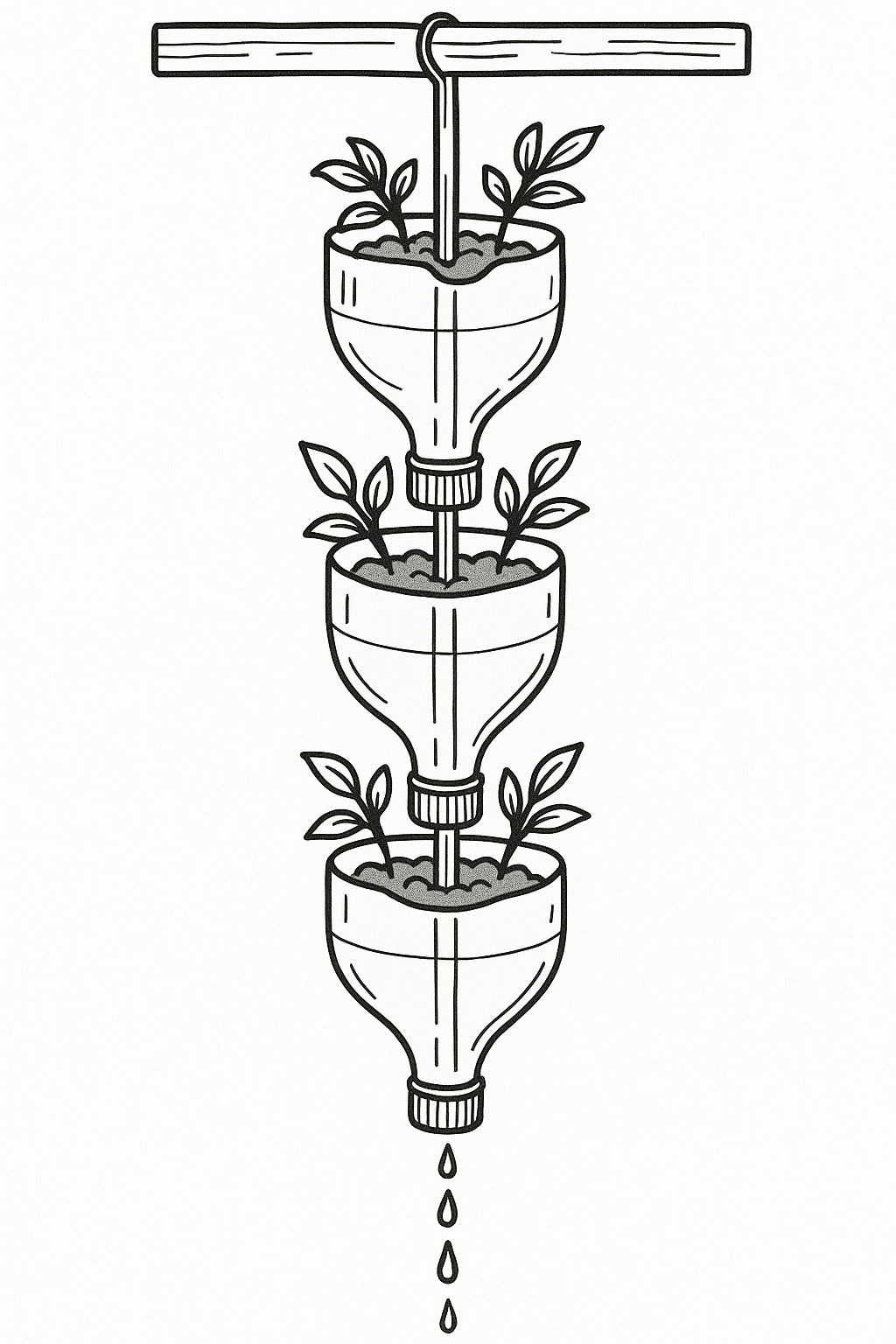 Diagram of a vertical bottle tower planter